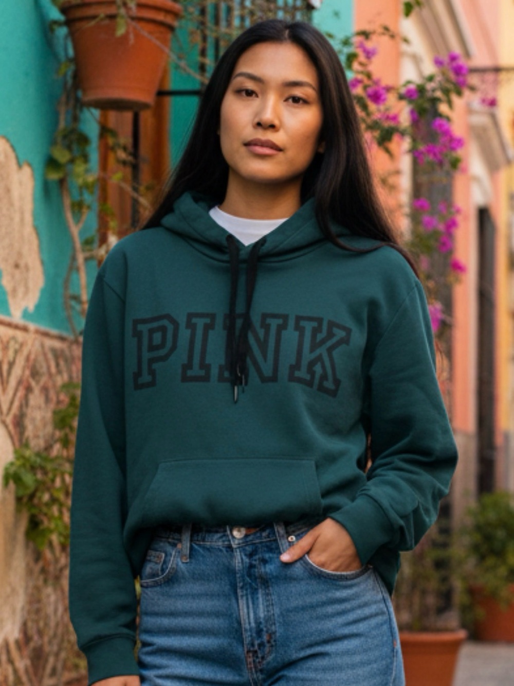 PINK Victoria's Secret Forest Green Pullover Hoodie